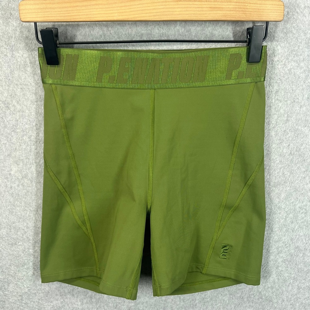 P.E Nation Backcheck Bike Short Womens S Pesto Green Logo Elastic Waist NWT